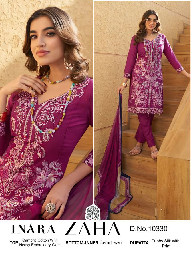 Inara Vol 1 By Zaha Embroidery Cambric Cotton Pakistani Suits Wholesale Price In Surat